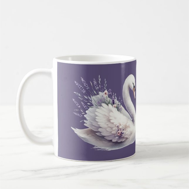 Mug Cygne aquarelle avec fleurs de lavande (Gauche)