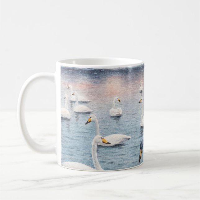 Mug Cygne blanc muet sur un lac. Aquarelle (Gauche)