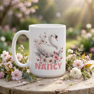 Mug Cygne floral aquarelle personnalisé