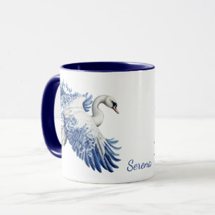 Mug Cygne Floral Flying Blue Monogramme