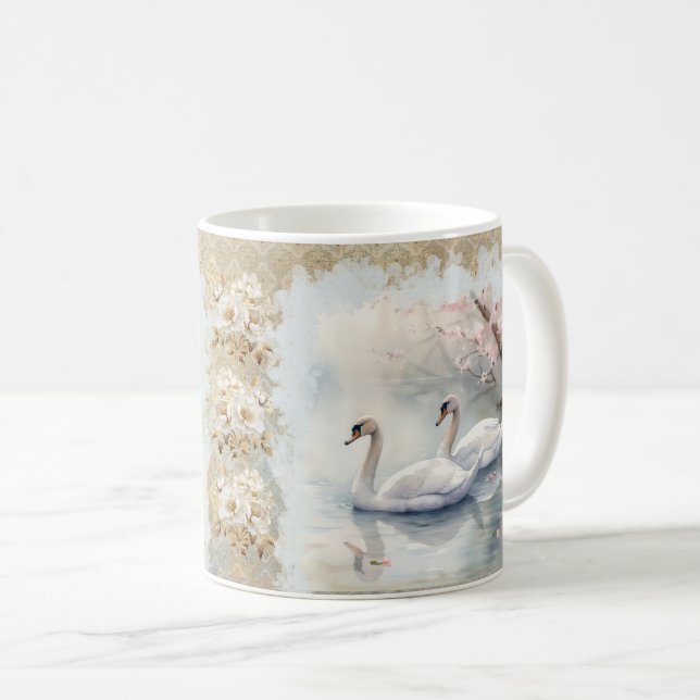 Mug Cygnes de paysage paisible sur le lac - Tan Turquo (Devant droit)