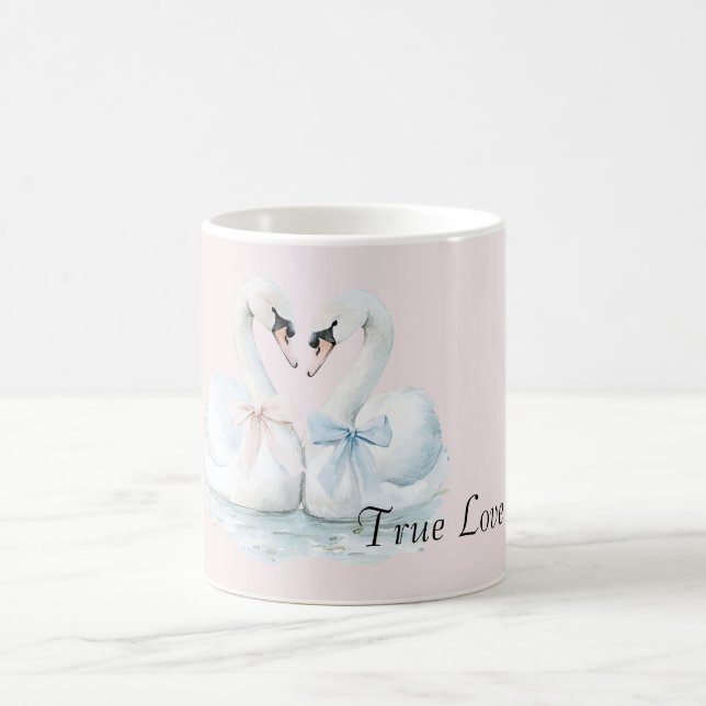 Mug Cygnes de Véritable Amour aux Rubans Roses Bleus (Centre)