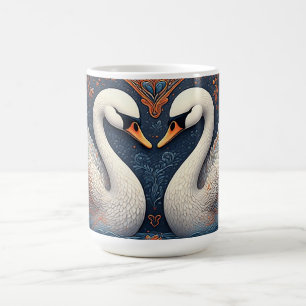 Mug Cygnes élégants par motifs floraux ornés