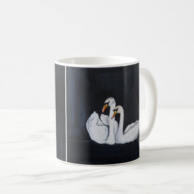 Mug Cygnes la nuit Peinture d'Alfred Fox (Devant droit)