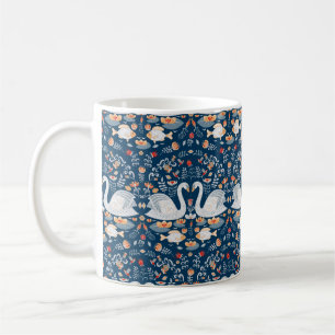Mug Cygnes, poissons, fleurs sur un arrière - plan ble