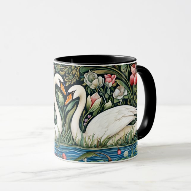 Mug Cygnes sur l'étang Peinture de style William Morri (Devant droit)