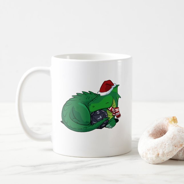 Mug D20 dragon vert - édition de vacances (Avec donut)
