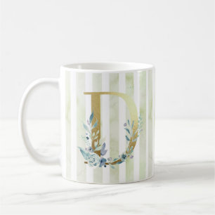 Mug D initial doré sur bandes bleues et blanches