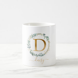 Mug D monogramme, couronne feuilletée propre au clien