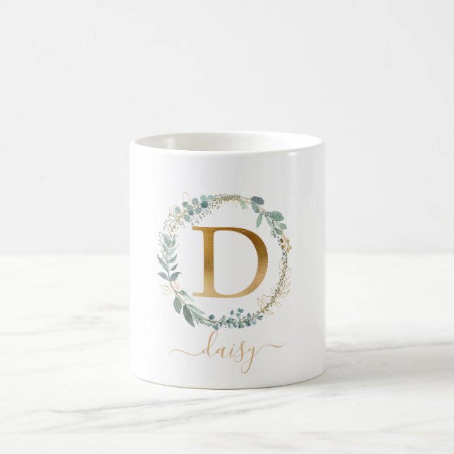 Mug D monogramme, couronne feuilletée propre au client (Centre)