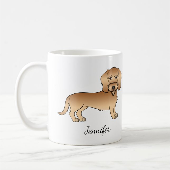 Mug Dachshund à poil dur blé Cartoon Chien Et Nom (Gauche)