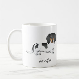 Mug Dachshund à poil long piebalde noir et feu & Nom