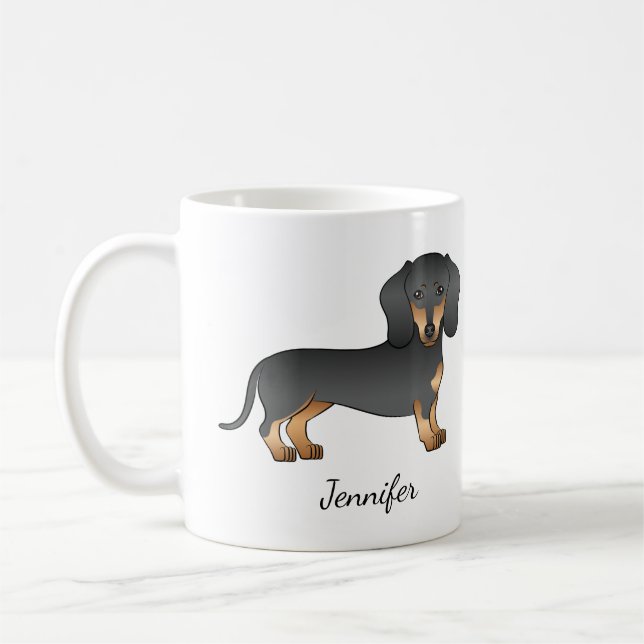 Mug Dachshund à poil ras noir et feu & Nom (Gauche)