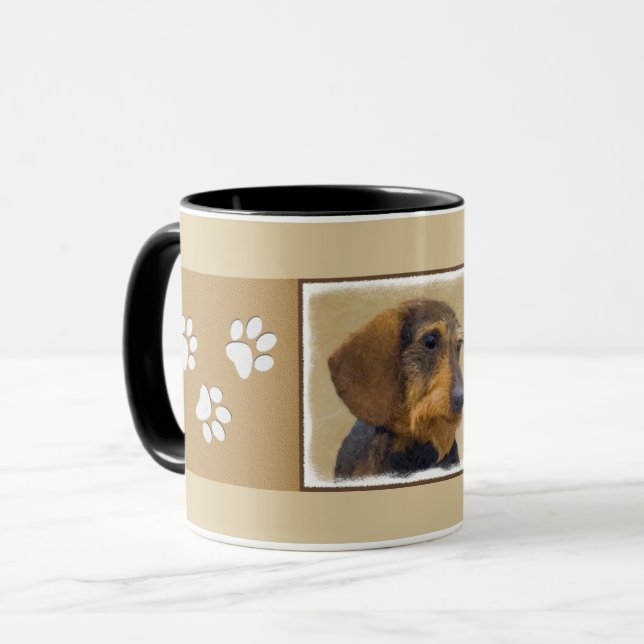 Mug Dachshund (À poils durs) Peinture Dog Art original (Devant gauche)