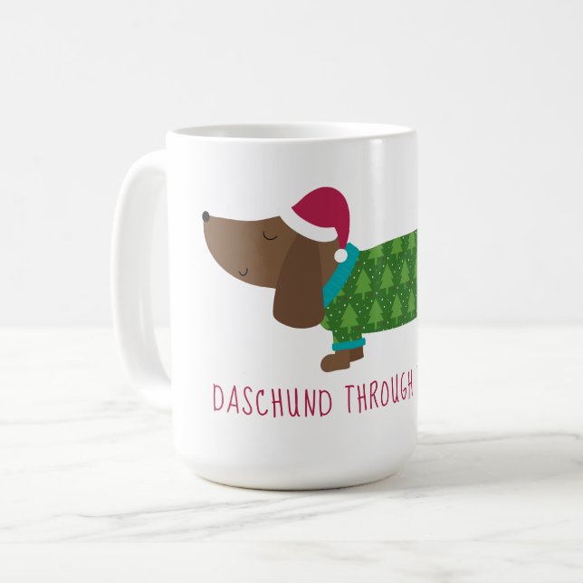 Mug Dachshund à travers la neige dessin animé (Devant gauche)