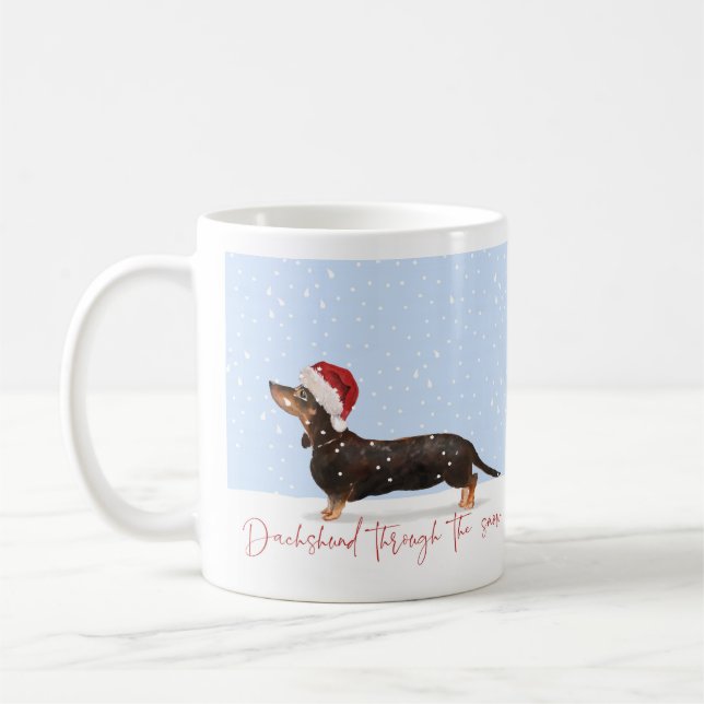 Mug DACHSHUND À TRAVERS LA NEIGE Noël mignon (Gauche)