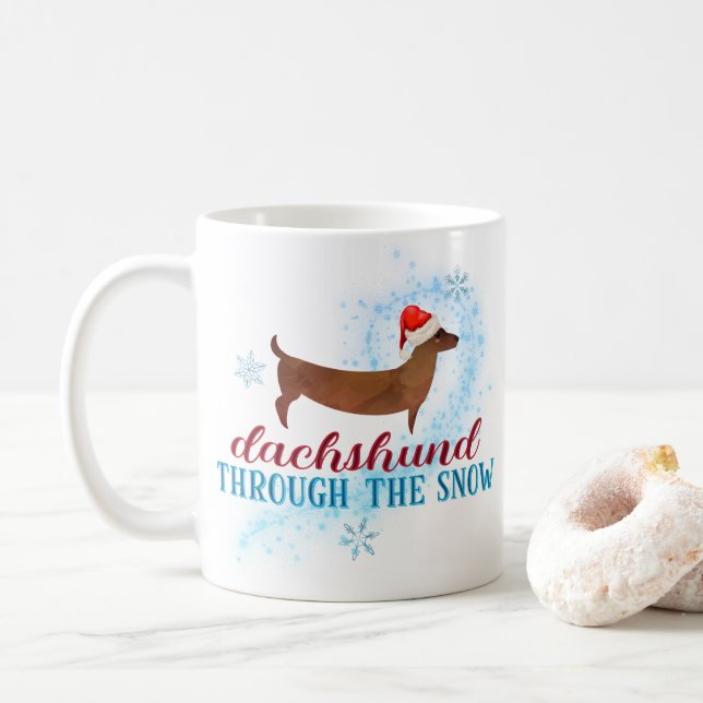 Mug Dachshund à travers la neige Père Noël Chien Noël (Avec donut)