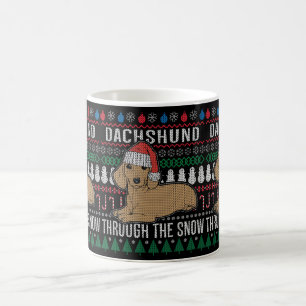 Mug Dachshund À Travers Le Chandail De Noël Laide Neig