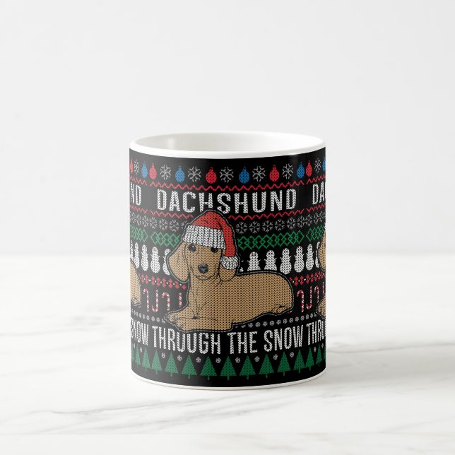 Mug Dachshund À Travers Le Chandail De Noël Laide Neig (Centre)