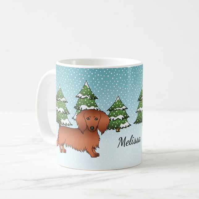 Mug Dachshund aux longs poils rouges mignon - Forêt d' (Devant gauche)