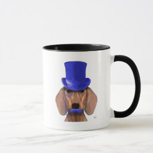 Mug Dachshund avec chapeau bleu et moustache bleue