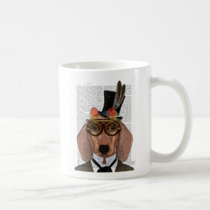 Mug Dachshund avec chapeau supérieur et lunettes