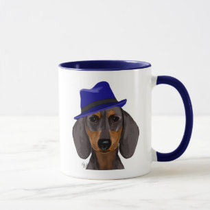 Mug Dachshund Avec Trilby Bleu