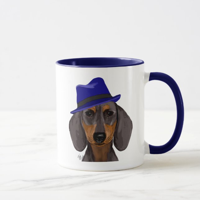 Mug Dachshund Avec Trilby Bleu (Droite)