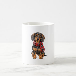 Mug Dachshund avec une écharpe à carreaux rouges