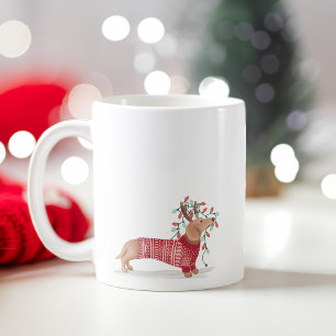 Mug Dachshund Chien Chandail de Noël & Lumières