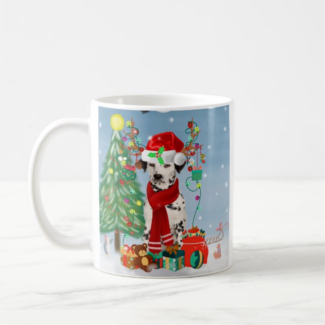 Mug Dachshund Chien en neige avec cadeaux de Noël (Gauche)