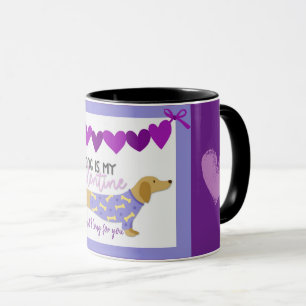 Mug Dachshund Chien Purple Heart Funny Custom Text Cut
