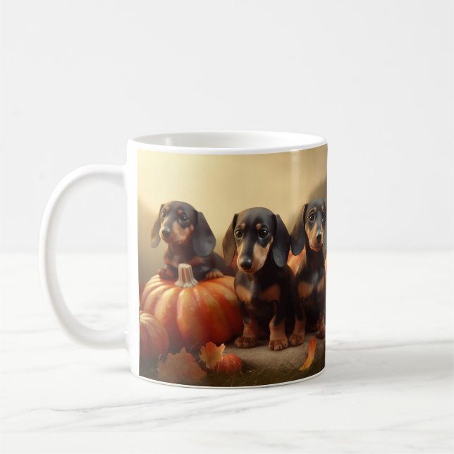 Mug Dachshund Chiot Automne Citrouille de plaisir (Gauche)