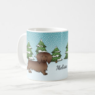 Mug Dachshund Chocolat à Poils Longs Mignon - Forêt d'