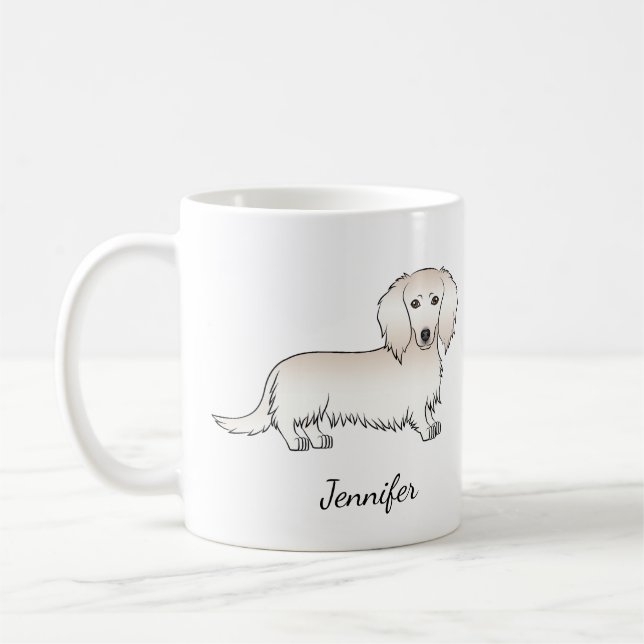 Mug Dachshund crème aux longs poils Chien de dessin an (Gauche)