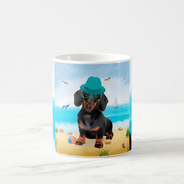 Mug Dachshund Dog sur la plage (Centre)