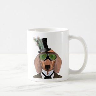 Mug Dachshund Green Gogges Top Hat