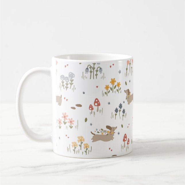 Mug Dachshund Lover Amoureux de les chiens café Fleur  (Gauche)
