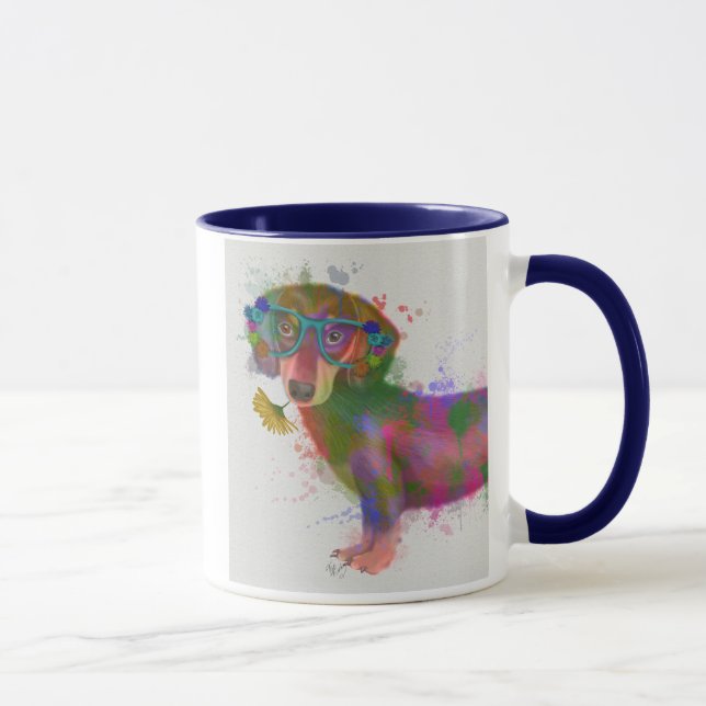 Mug Dachshund & Lunettes Rainbow Splash (Droite)