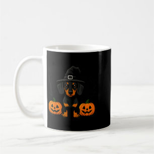 Mug Dachshund noir et feu Halloween Sorcière Squeletti