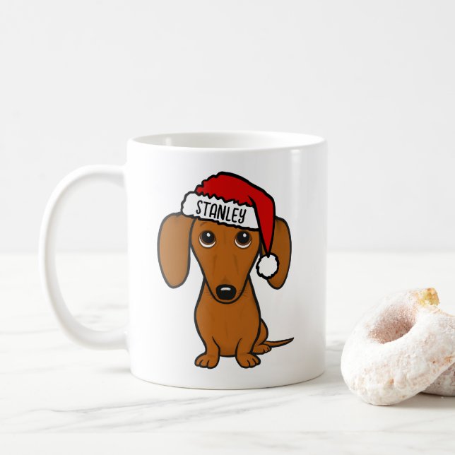Mug Dachshund Père Noël Cute Wiener Chig Nom personnal (Avec donut)