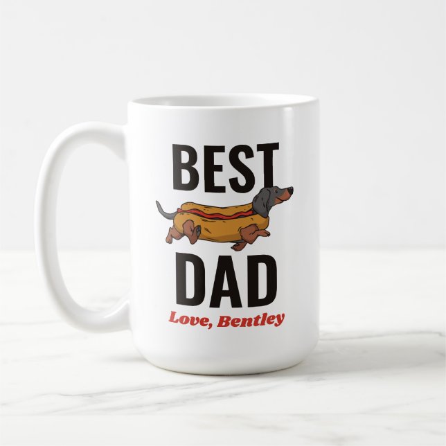 Mug Dachshund Personalisé Hotdog Chien Papa Texte Pers (Gauche)