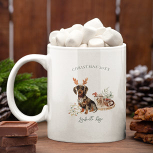 Mug Dachshund Renne   Noël Monogramme