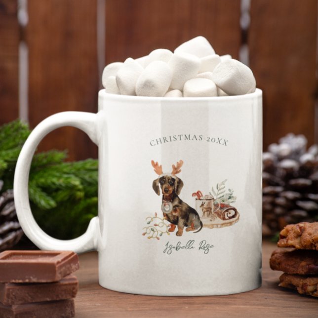 Mug Dachshund Renne | Noël Monogramme (Créateur téléchargé)