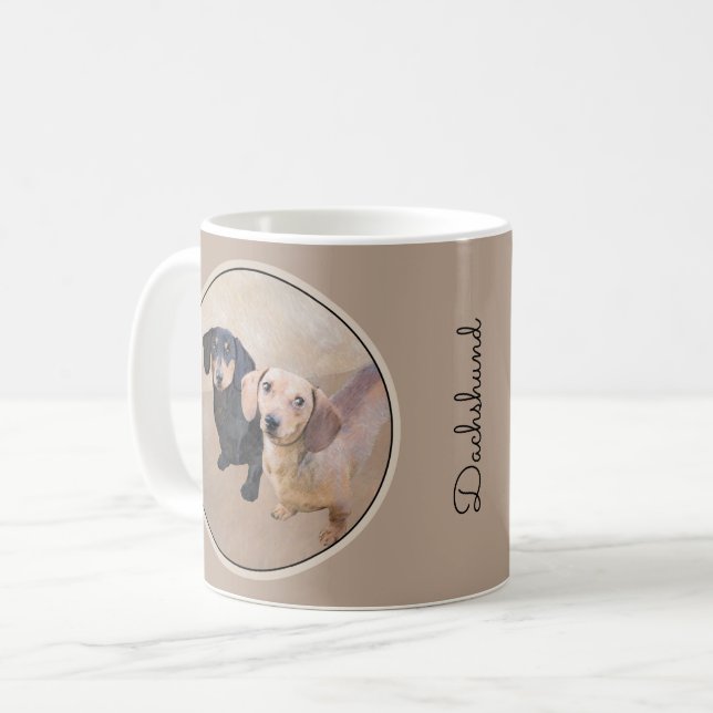 Mug Dachshund (Smooth) Peinture - Art Chien original (Devant gauche)