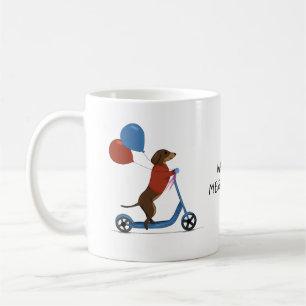 Mug Dachshund sur scooter avec ballons