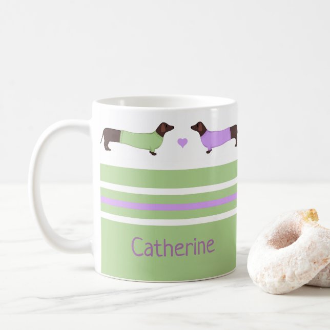 Mug Dachshunts extra longs - Mint Green et Lavender (Avec donut)