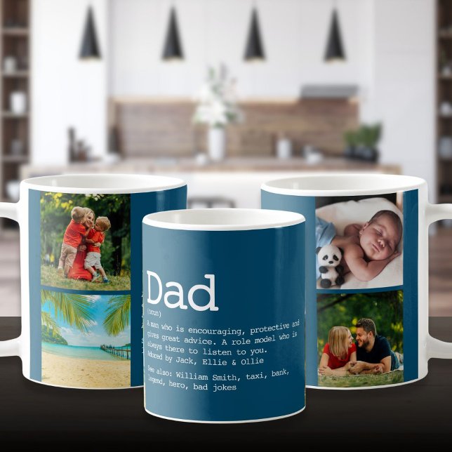 Mug Dad Définition 4 Collage de photos Fête des pères  (Dad Definition 4 Photo Collage Father's Day Blue Coffee Mug)