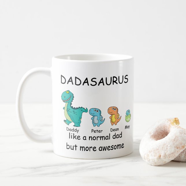 Mug Dadasaurus personnalisé jusqu'à 3 enfants (Avec donut)