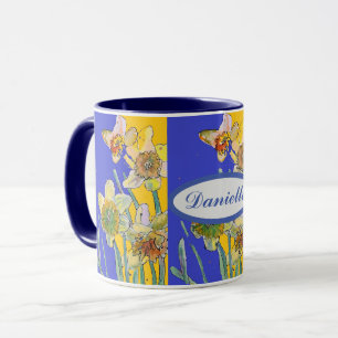 Mug Daffodil Peinture Aquarelle Jaune Bleu floral